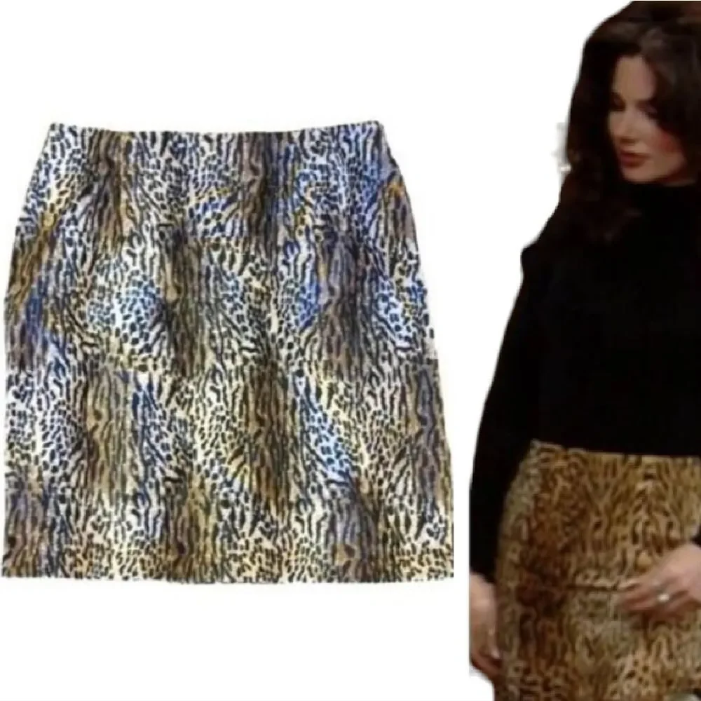 VTG Beige Black Leopard Print Faux Fur Mini Pencil Skirt‎ Size 16 *XL